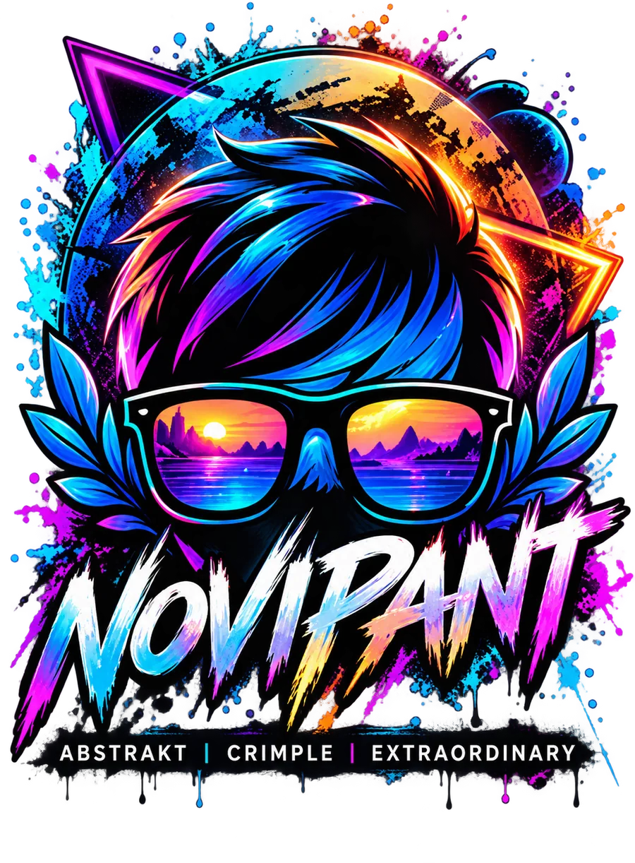 NOVIPANT Logo: Figur mit Neon-Sonnenbrille